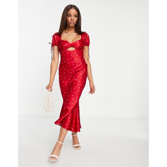 ASOS DESIGN Dresses & Skirts - ASOS Red Polka Dot Midi Dress